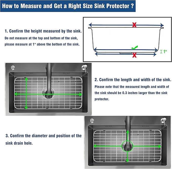 Stainless Steel Sink Protector 25-1/8" x 12-7/8" with Center Drain, Metal Sink Rack for Bottom of Sink, Kitchen Sink Grate and Sink Protectors with Sink Strainer (25-1/8" x 12-7/8" - Center Drain)