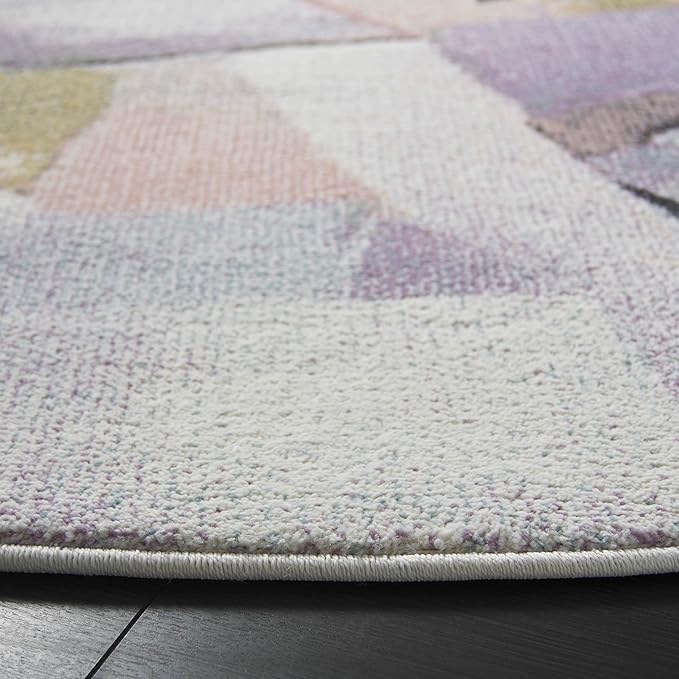 SAFAVIEH Porcello Collection Area Rug - 6'7" Round, Blue & Pink, Modern Abstract Pattern, Non-Shedding & Easy Care, Ideal for Living Room, Foyer, Bedroom (PRL6937J-7R)