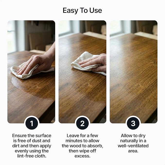 Clear Beeswax Furniture Polish 200 ml / 6.8 fl oz, & 2 Lint-Free Cloths, Natural Furniture Wax for Wood Protection, For Every Color & Type, Wood Wax for Furniture, Restores & Protects, Long-Lasting