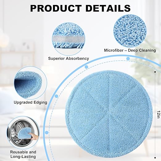 12" Microfiber Carpet Bonnet 437053, Mopping and Buffing Pad, Compatible with BGEM9000, ORB550MC Floor Machines, and Oreck Orbiter Pads 437.053BG