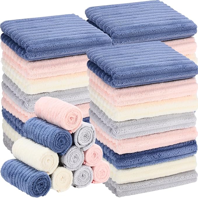 Shimeyao 40 Pack Bleach Proof Towels Microfiber Absorbent Resistant Hair Hand Towels Bulk Quick Dry for Barber Gym Bath Spa Shaving (Morandi Color,Stylish)