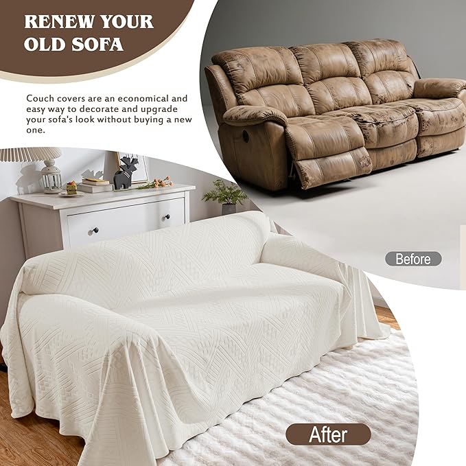 Waterproof Couch Cover, Reversible, Pet-Friendly, Washable and Anti-Slip Sofa Covers for Sofa Protection with 2 Cushions, Ideal Sofa Slipcovers for Dogs and Cats (71×102in/Beige)