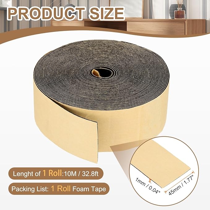 PATIKIL Foam Insulation Tape, 1-3/4" W x 1/16" t x 32.8FT Self Adhesive Weather Stripping Door Seal Strip for Door Window Air Conditioning, Black