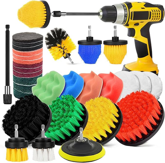 30Pcs Drill Brush Attachment Set,Drill Scrubber Brush Kit Include Scrub Pads, Sponge, Extend Attachment, Drill Cleaning Brush Attachment Set for Bathroom, Tub, Tile, Corner, Floor, Grout, Boat