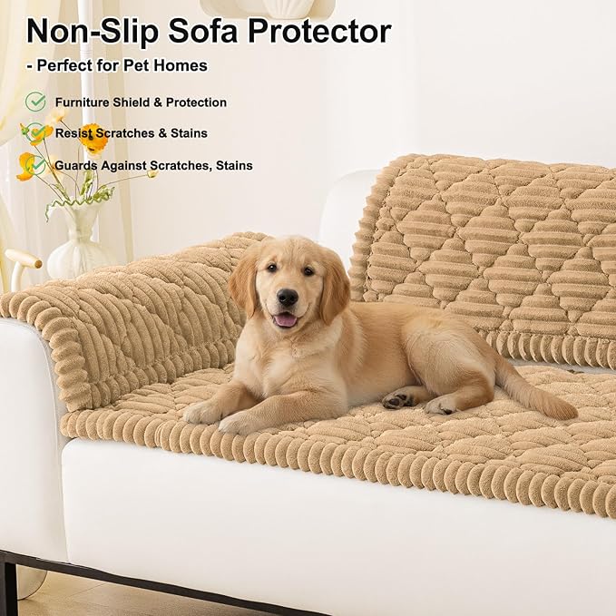 Smiry Pet Couch Cover for Dogs Washable, Non-Slip Fuzzy Couch Covers for 3 Cushion Sofa Pet Friendly, Soft Thick Furniture Protector Sofa Slipcover Mat for Dogs (Camel, 27.6" x 47")