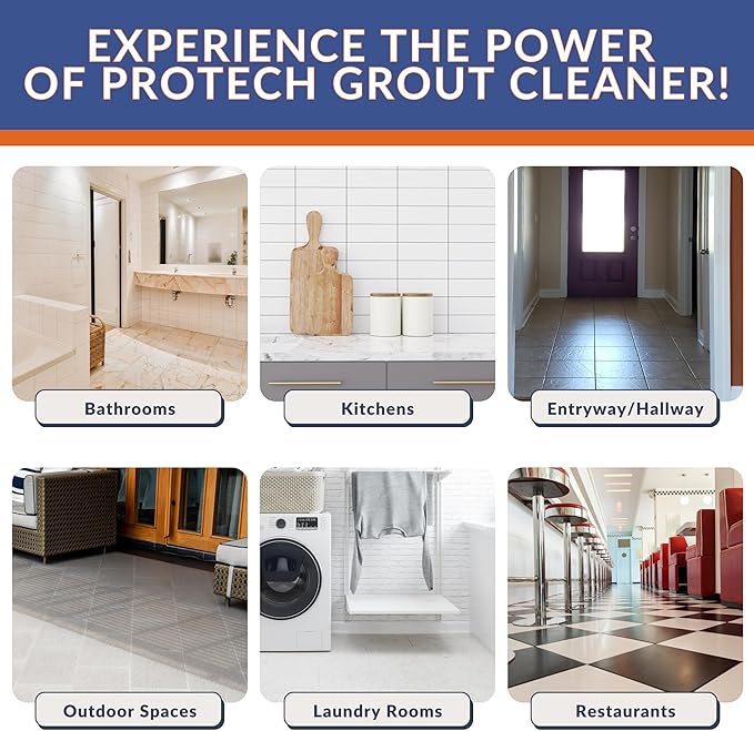 ProTech Grout Cleaner & Stain Cleaner - 32 Ounce - Premixed Solution - Heavy Duty Grout Stain Remover for Tile Floors, Showers, bathroom grout & Kitchens. Non-Toxic & Safe, Best for Deep Cleaning