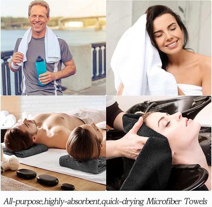 Shimeyao 40 Pack Bleach Proof Towels Microfiber Absorbent Resistant Hair Hand Towels Bulk Quick Dry for Barber Gym Bath Spa Shaving (Black White Grey,16 x 29 Inch)