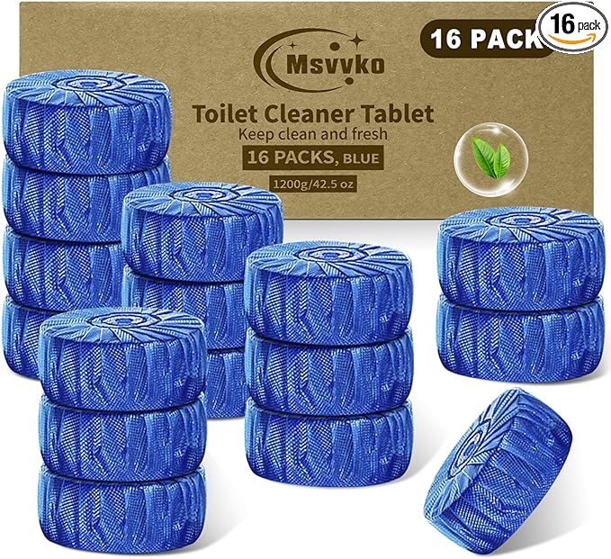 Toilet Bowl Cleaners, Upgraded Blue Automatic Toilet Tank Cleaner Tablets for Deodorizing & Descaling, Long-Lasting Against Tough Stains, 43 oz/16 Packs