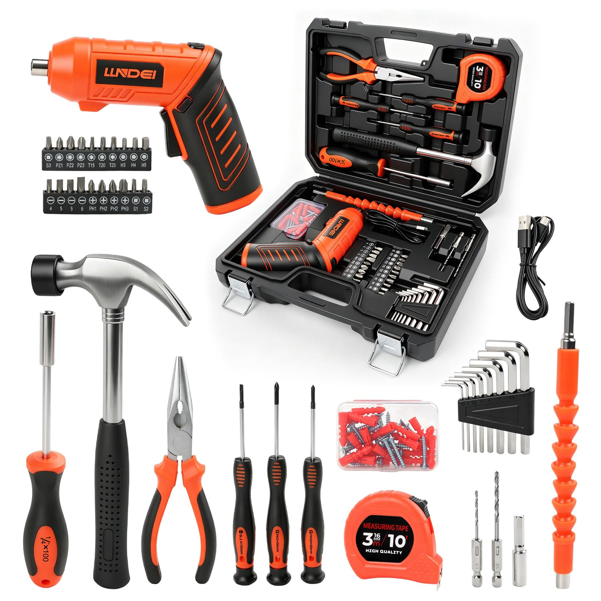 LLNDEI 80pcs Tool Box Set with 3.6V Electric Screwdriver - Image 1