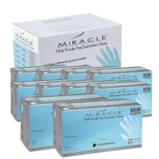 Adenna Miracle 4 mil Powder-Free Nitrile Exam Gloves, Medical Grade, Blue, Medium, Case of 2000