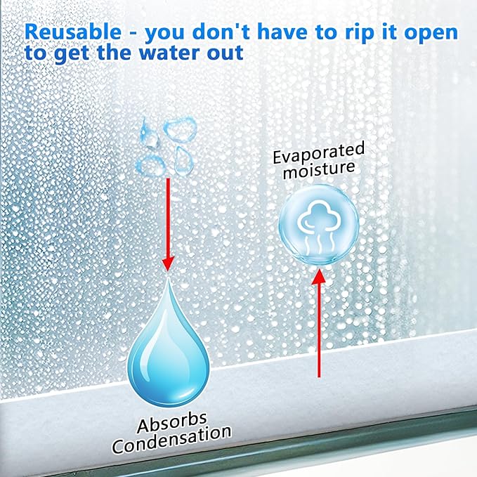 3 Rolls 2.36" x 66", Window Condensation Prevention Absorber - Anti-Condensation Water Absorbing Strip, Whites,Reusable & Cut-to-Fit Design