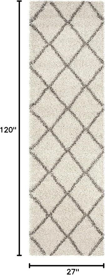 SAFAVIEH Hudson Shag Collection Runner Rug - 2'3" x 10', Ivory & Grey, Modern Trellis Design, Non-Shedding & Easy Care, 2-inch Thick Ideal for High Traffic Areas in Living Room, Bedroom (SGH281A)