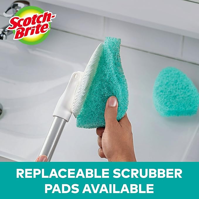 Scotch-Brite Extendable Tub & Tile Scrubber Kit, Includes 1 Handle and 3 Non-Scratch Scrubber Pads + Command Broom and Mop Grippers, 2-Grippers, 4-Strips