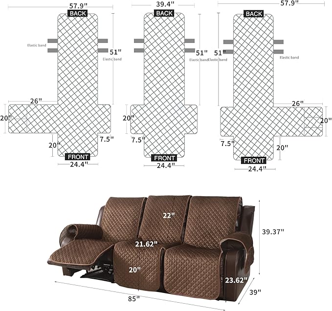 LUFEIJIASHI Non Slip Recliner Sofa Covers,Velvet Waterproof Recliner Couch Covers for 3 seat,Washable Reclining Couch Cover Furniture Protector for Dogs,Pets (Brown, 3 Seater)