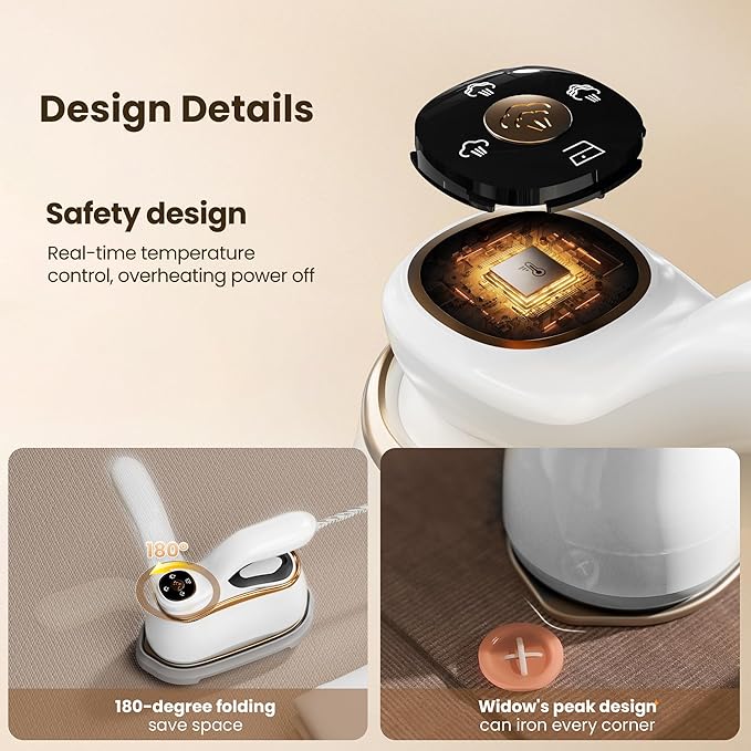 Portable Clothes Steamer 175x80mm Ceramic Glaze Panel Iron LCD 220ml Water Tank 1200W&15s Fast Heat Up 4-speed Steamer for Clothes of all Fabrics Dry&Wet Iron for Home Travel Business Trip