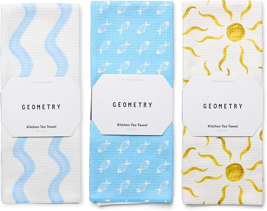GEOMETRY Tea Towels – Spring & Summer Collection – Quick-Dry, Ultra-Absorbent, Reusable Microfiber Kitchen Towels for Drying & Cleaning - Horizon - 3 Pack