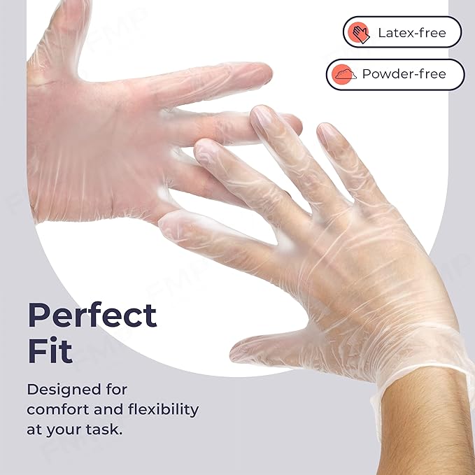 Fit Meal Prep 400 Pack Disposable Latex Free Large Vinyl Food Prep Gloves - Powder Free, Ideal for Kitchen, Bathroom, Household, Gardening