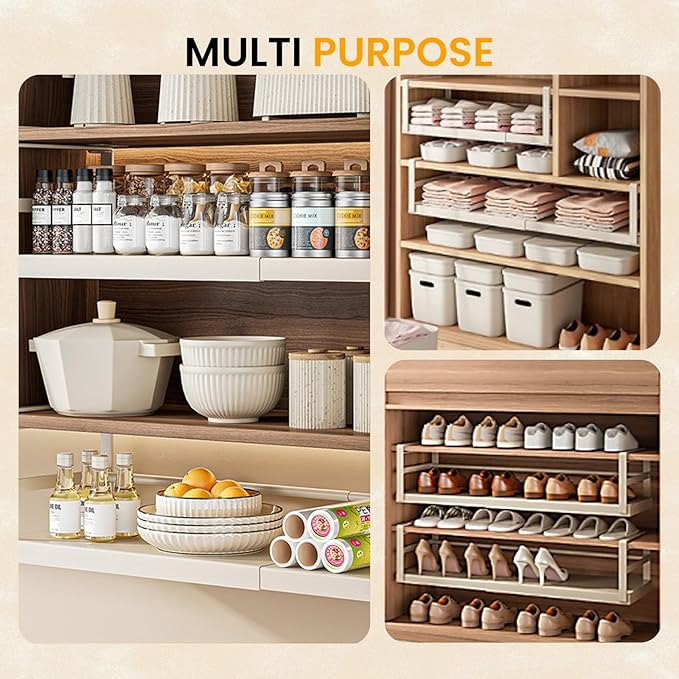 CINPIUK Expandable Under Shelf Storage Basket, Slide-in Storage Rack Under Cabinet Add-on Storage Baskets Heavy Duty Carbon Steel Hanging Organizer for Kitchen Pantry Laundry Bathroom, 1 Pack
