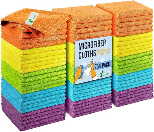 GREEN LIFESTYLE Chamois Cloth, Microfiber Cleaning Cloth 750 Pack, Borderless Towels Cleaning, Car Microfiber Towel, Drying Car Wash Towels (11.5" x 11.5", Multicolor)