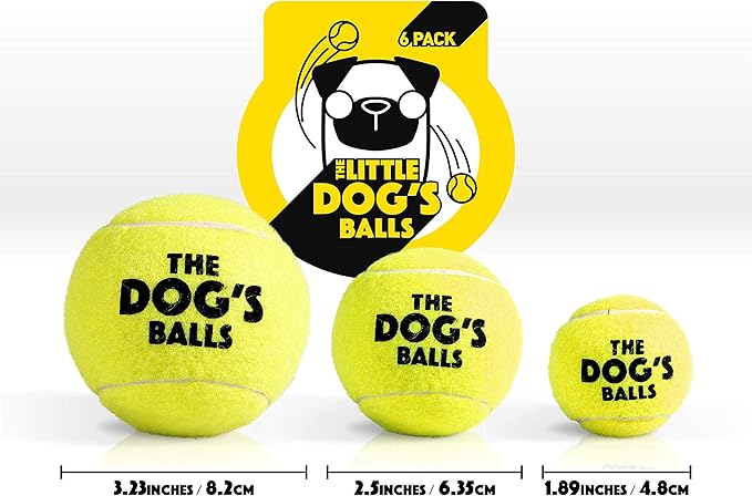 The Little Dog’s Balls Dog Tennis Balls for Small Dogs & Puppies, Yellow, 6-Pack - Non-Abrasive Felt Fetch Balls, Tough Rubber Core, Float in Water