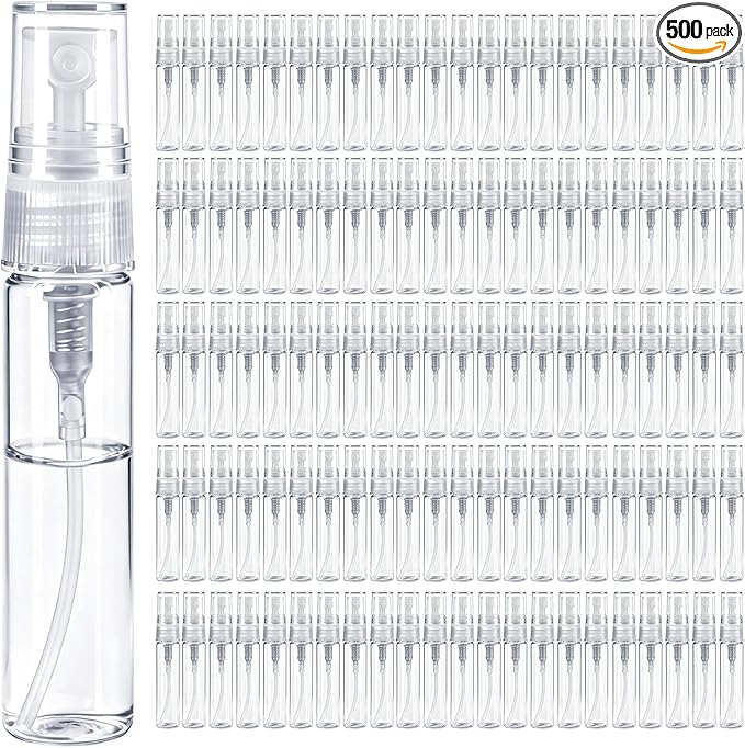 500 Pcs 5ml Mini Spray Bottles Portable Perfume Refillable Dispenser Container Clear Glass Perfume Sprayer for Cleaning Essential Oils Pocket Travel