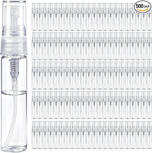 500 Pcs 5ml Mini Spray Bottles Portable Perfume Refillable Dispenser Container Clear Glass Perfume Sprayer for Cleaning Essential Oils Pocket Travel