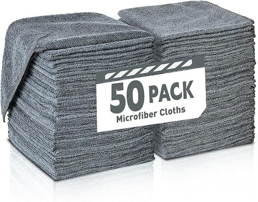 Gray Microfiber Cleaning Cloths Bulk Pack-50 Pack, Microfiber Towels Bulk, Towels for Cars, Cleaning Rags Gray (12x12 inches)