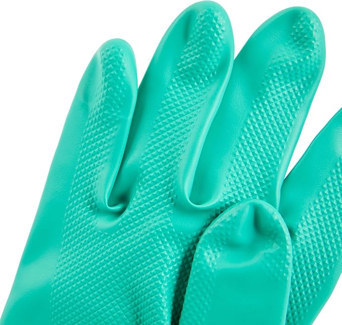 Restaurantware-Clean Tek Professional 15 Mil Medium Cleaning Gloves, 1 Pair Of Long Cuff Gloves - Flock Lining, No-Powder, Green Nitrile Chemical Tolerant Gloves, No-Latex, Heavy-Duty Tasks