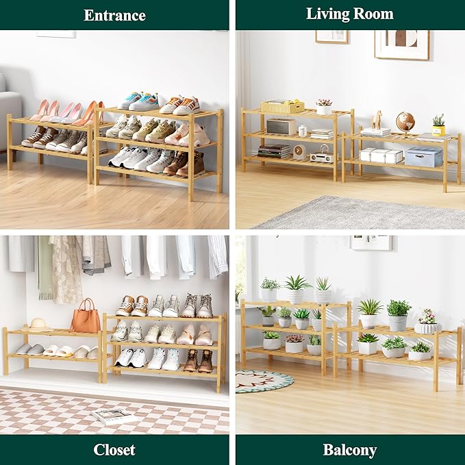 Smiry Bamboo Shoe Rack for Closet, 5 Tier Long Wooden Stackable Shoe Organizer, Free Standing Shoes Storage Shelf for Entryway, Front Door Entrance, Natural