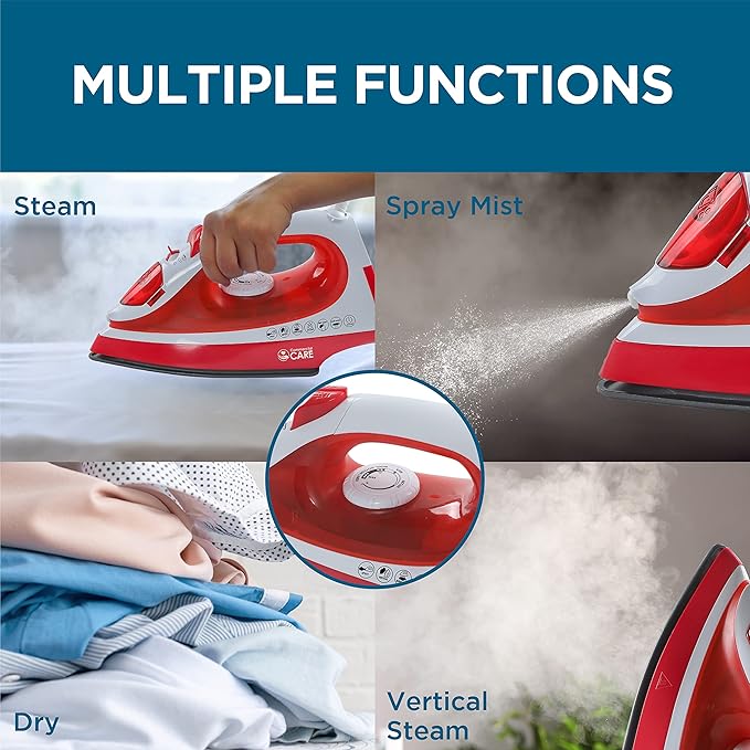CCSI300 Steam Iron with 7.4 Ounce Water Tank, 1200 Watts, Comfort Grip,Red