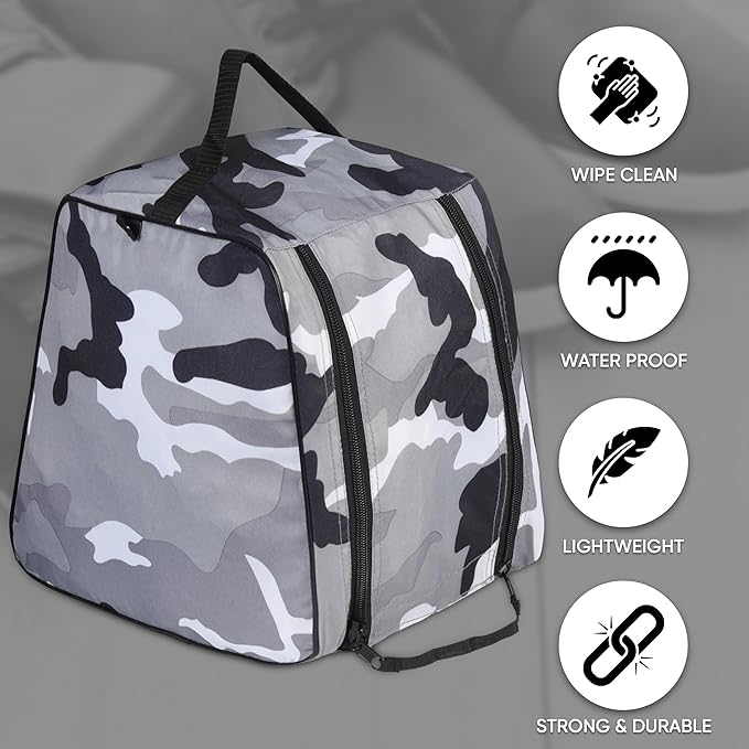 Shoe Bag Waterproof Sports Golf Boot Bag | Odor-Resistant Gym Kit Organiser Storage | Hiking Travel Dust-Proof Storage Bag for Wellington, Cowboy, Football, Rugby, Cricket Shoe (Gray Camo)