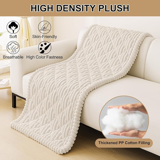 Smiry Pet Couch Cover for Dogs Washable, Non-Slip Fuzzy Couch Covers for 3 Cushion Sofa Pet Friendly, Soft Thick Furniture Protector Sofa Slipcover Mat for Dogs (White, 27.6" x 82.7")
