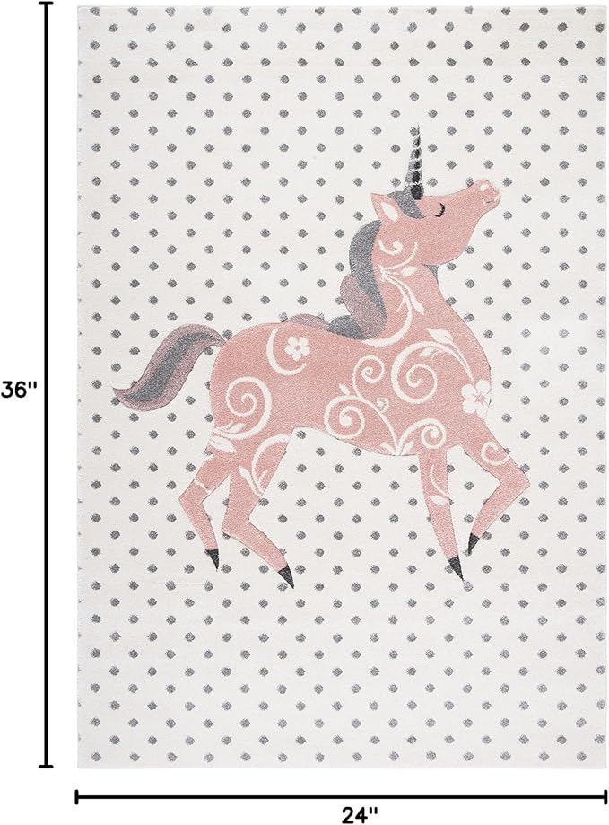 SAFAVIEH Carousel Kids Collection Accent Rug - 2' x 3', Ivory Grey & Pink, Non-Shedding & Easy Care, Ideal for High Traffic Areas for Boys & Girls in Playroom, Nursery, Bedroom (CRK163B)