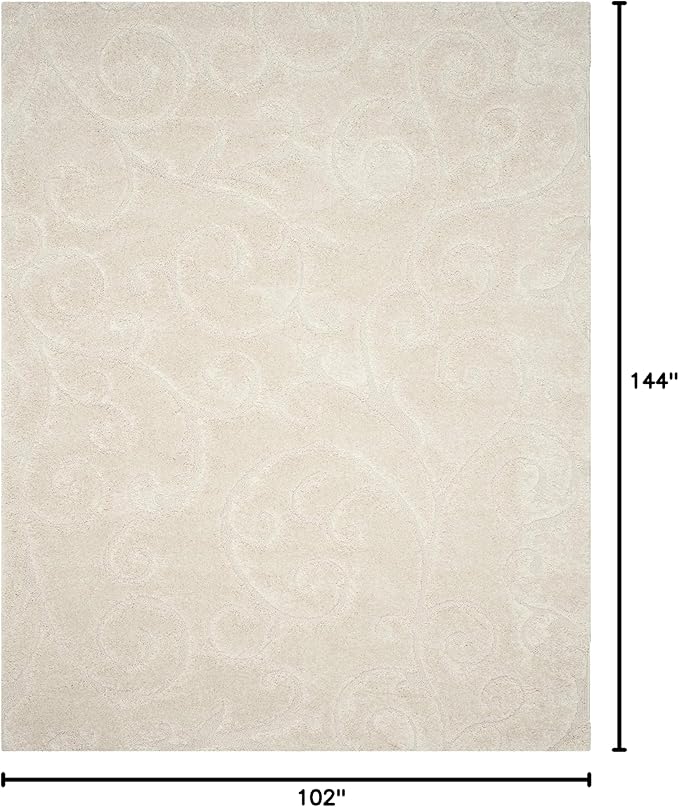 SAFAVIEH Area Rug 9x12 - Florida Shag Collection - Large - Cream & Cream, Scroll Design, Non-Shedding & Easy to Clean, High-Low Plush Pile, Ideal for Living Room, Bedroom, Dining Space (SG455-1111)
