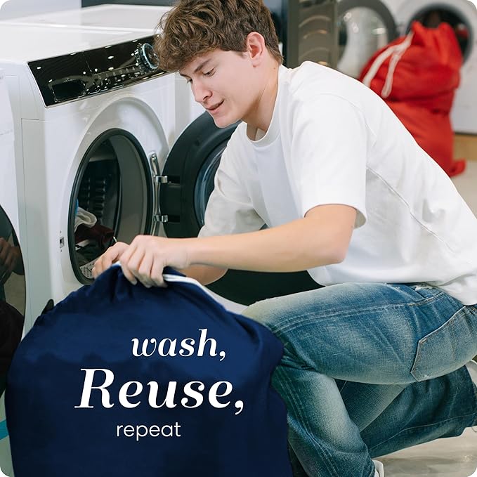 Nylon XL Laundry Bag - Locking Drawstring Closure, Machine Washable, These Large Bags Will Fit a Laundry Basket and Strong Enough to Carry up to Two Loads of Clothes (Navy Blue | 22" x 32")