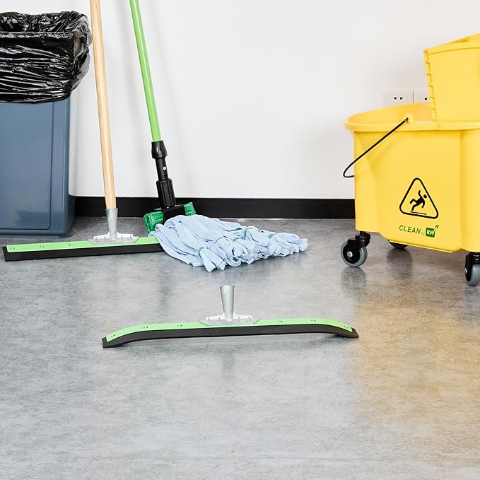 Restaurantware-SQUEEGEE ONLY: Clean Tek Professional 24 Inch Curved Floor Squeegee, 1 Broom With Rubber Blade - Handle Sold Separately, Heavy-Duty, Green Steel Wiper, Ideal For Floor, Tiles