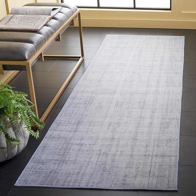 SAFAVIEH Washable Rug Tacoma Collection - 2'6" x 8' Runner, Light Grey & Grey, Slip Resistant & Easy to Clean, Ideal for Hallway, Foyer, Entryway, Bedroom (TAC857F)