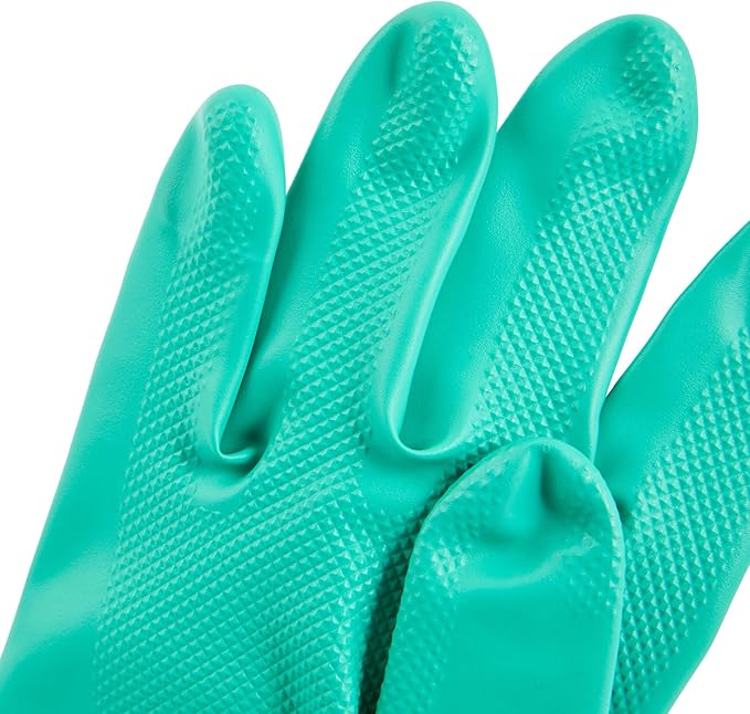 Restaurantware Green Cleaning Gloves 10 Pairs 15 Mil Thick XXL Heavy-Duty Nitrile Gloves With Long Cuff No-Latex Flock Lining For Use In Hospitals, Laboratories, Kitchens and Households