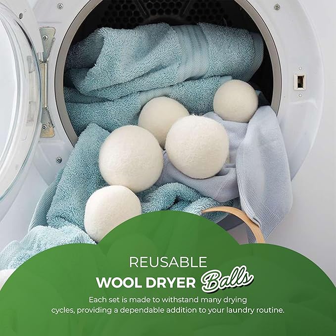 Pursonic Laundry Wool Dryer Balls Made with 100% Pure New Zealand Wool - Natural Reusable Fabric Softener Balls for Drying Time & Energy Consumption - Reduces Clothing Wrinkles & Lint - Set of 6
