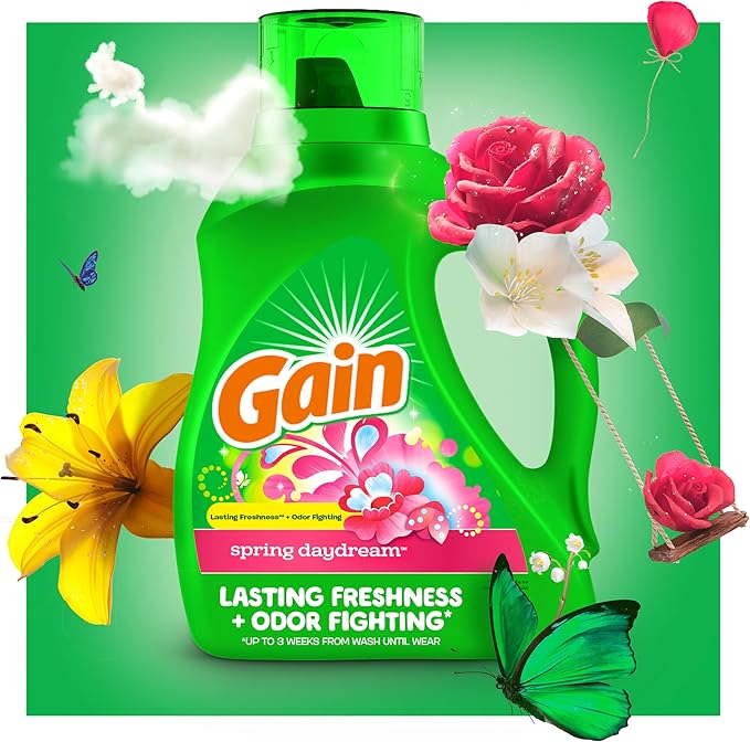 Gain Liquid Laundry Detergent, Spring Daydream Scent, 88 fl oz, 61 loads, Freshness + Odor Fighting, Laundry Detergent Liquid Soap, HE compatible