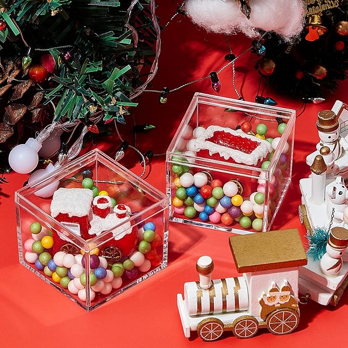 Blulu 8 Pcs Clear Acrylic Box with Lid Plastic Jewelry Mini Storage Box Mini Cube Containers for Candy and Tiny Jewelry Easter Party Favor(2.2 x 2.2 x 1.8 Inch,Classic Style)