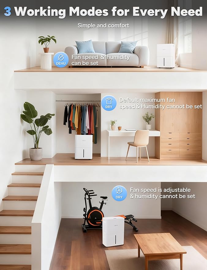 2500 Sq.Ft Dehumidifier for Home Basement 34 Pints Max - Smart WiFi Controlled Dehumidifier with Drain Hose Dry Clothes 24HR Timer 1.6L tank for RV Bedroom Bathroom Homelabs Office Large Room