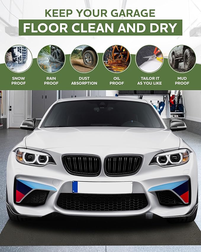 Large Garage Floor Mat 6.56'x8.53' for Under Car Protects Floor, Cuttable Water Containment Mat, Non-Slip Oil Spill Mat for Car-Wash/Driveway/Doorway