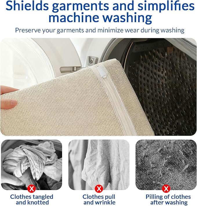 4Pcs Large Cotton Mesh Laundry Bags for Delicates-Breathable Mesh Garment Underwear Bag for Washing Machine-Travel Wash Bags with Zipper for Bras Sock Clothes Laundry Dorm Room Essentials