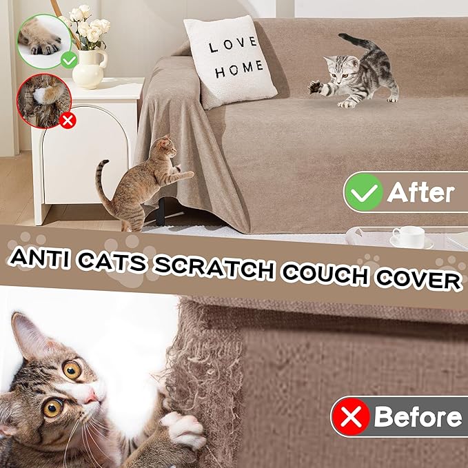 MEETSKY Washable Couch Cover for 2 Cushion Sofa, Cat Scratch Proof Sofa Covers Love Seat L Shape Soft Sectional Sofa Slipcover Furniture Protector for Dogs Pets Kids, 71" x 102", Khaki