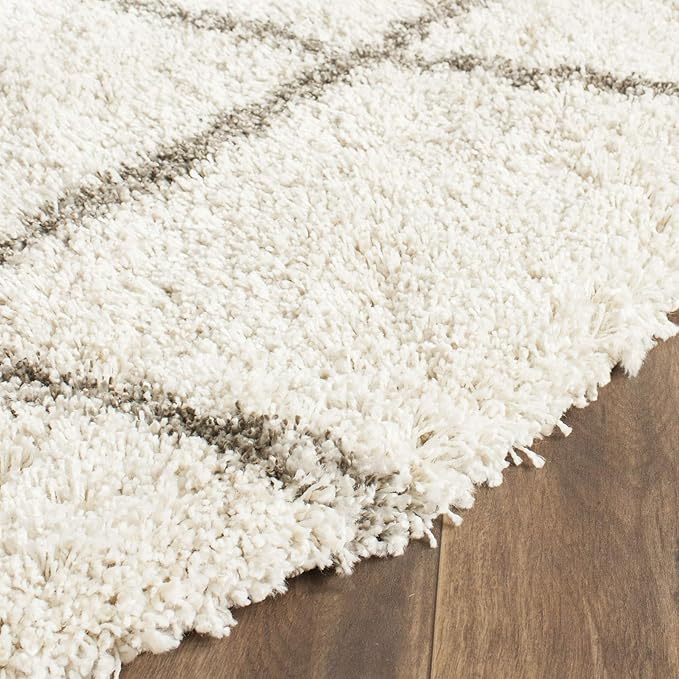 SAFAVIEH Hudson Shag Collection 9' Round Ivory/Grey SGH281A Modern Diamond Trellis Non-Shedding Living Room Bedroom Dining Room Entryway Plush 2-inch Thick Area Rug