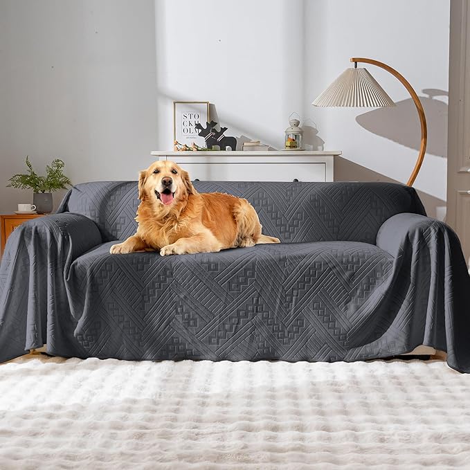 Waterproof Couch Cover, Reversible, Pet-Friendly, Washable and Anti-Slip Couch Covers for Sofa Protection with 3 Cushions, Sofa Slipcovers for Dogs and Cats (71×118in/Dark Grey)