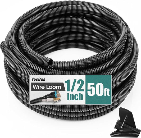 50 FT Wire Loom 1/2 Inch, Split Wire Loom Tubing Wire Conduit, Wire Protector Tubing – Black
