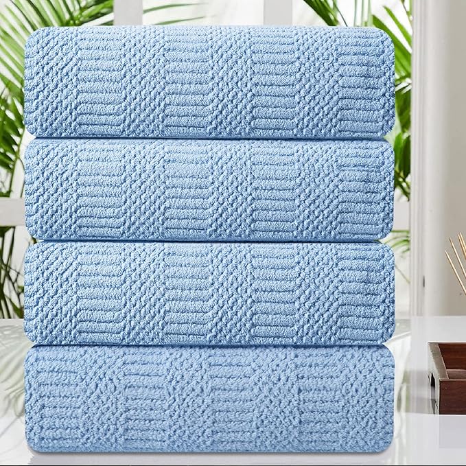 Oliven 4 Piece Blue Large Bath Sheets 35"x70" Oversized Bath Towels Jumbo Towel Set 600GSM Soft Highly Absorbent Quick Dry Beach Chair Towel Woven Towels for Bathroom Hotel and Spa