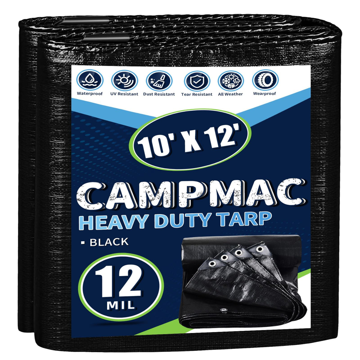 Black Tarps Heavy Duty Waterproof 10x12, 12 Mil Thick - Image 1
